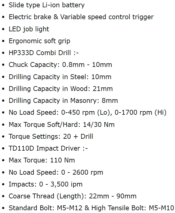 קיט מברגות מקדחות מקצועיות נטענות מקיטה MAKITA CLX228AJ HP333D DT110D TEXT